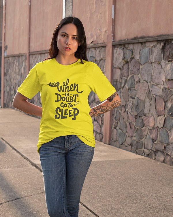 When in Doubt Go to Sleep Pure Cotton Tshirt for Women Yellow