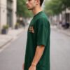 Men's Oversized Dark Green Tiger Graphic Printed T-Shirt | Trendy Animal Print Streetwear Baggy Tee for Men | Casual Half Sleeve Round Neck Drop Shoulder Fashion T-Shirt | Loopknit 240 GSM Premium Oversized Fit