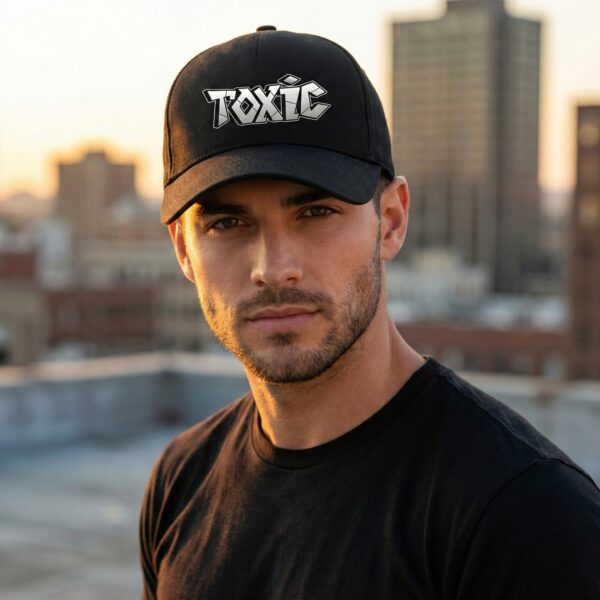 Unisex Black Baseball Cap with Toxic Graphic Print, Adjustable Casual Cap for Men and Women, Stylish Streetwear Hat for Daily Wear, Travel, Sports, Outdoor Activities and Urban Fashion