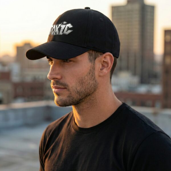 Unisex Black Baseball Cap with Toxic Graphic Print, Adjustable Casual Cap for Men and Women, Stylish Streetwear Hat for Daily Wear, Travel, Sports, Outdoor Activities and Urban Fashion