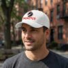 White Graphic Cap with Black Dragon & Red Monster Logo