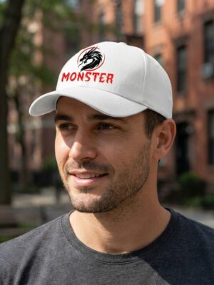 N8M1SJfw_7MR3NNBZND_2026-03-10_1.jpg White Graphic Cap with Black Dragon & Red Monster Logo