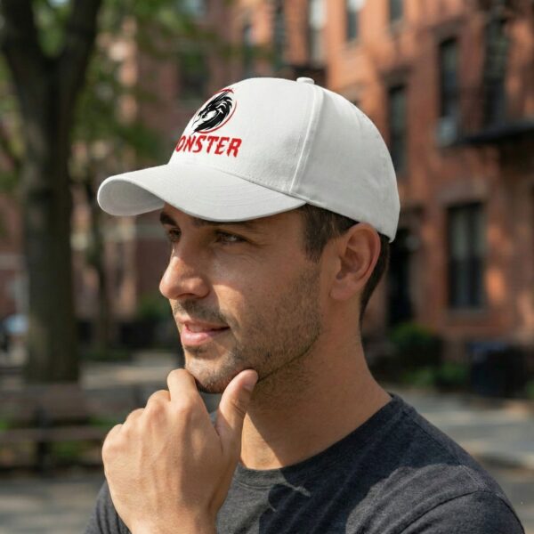 White Graphic Cap with Black Dragon & Red Monster Logo