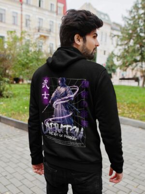 Anime Samurai Graphic Black Hoodie for Men | Japanese Streetwear Ninja Print Hoodie | Premium Fleece 300 GSM Winter Pullover Hoodie for Casual & Urban Wear By Giftspeaks