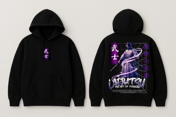Anime Samurai Graphic Black Hoodie for Men | Japanese Streetwear Ninja Print Hoodie | Premium Fleece 300 GSM Winter Pullover Hoodie for Casual & Urban Wear By Giftspeaks