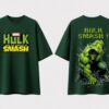 UuJLgZ78_5BH0R3ME6D_2026-04-17_1.jpg Mens Oversized Dark Green Graphic Printed Round Neck T-Shirt Bold Smash Artwork, Casual Streetwear, Half Sleeve Premium Cotton Tee