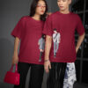 Walking Together Couple Oversized T-Shirt – Matching Unisex Couple Tee in Maroon | Loopknit 240 GSM Premium Streetwear