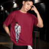 Walking Together Couple Oversized T-Shirt – Matching Unisex Couple Tee in Maroon | Loopknit 240 GSM Premium Streetwear