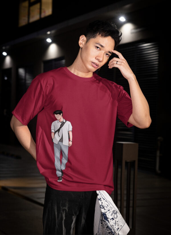 Walking Together Couple Oversized T-Shirt – Matching Unisex Couple Tee in Maroon | Loopknit 240 GSM Premium Streetwear