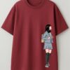Walking Together Couple Oversized T-Shirt – Matching Unisex Couple Tee in Maroon | Loopknit 240 GSM Premium Streetwear