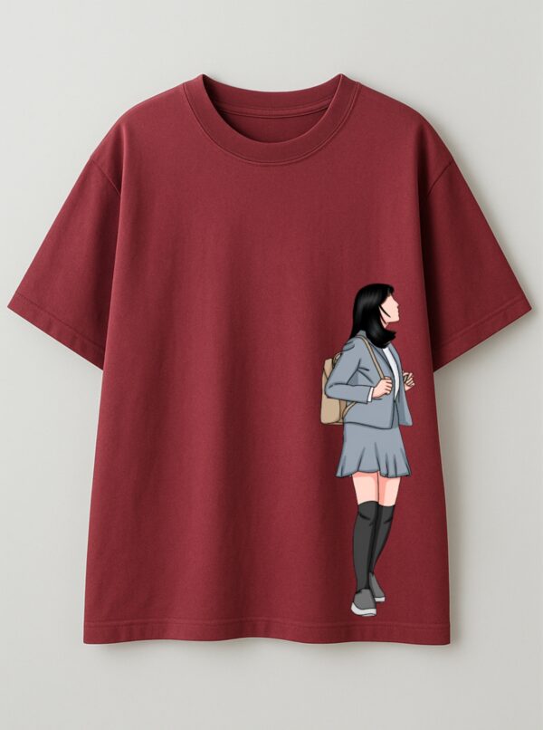 Walking Together Couple Oversized T-Shirt – Matching Unisex Couple Tee in Maroon | Loopknit 240 GSM Premium Streetwear