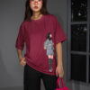 Walking Together Couple Oversized T-Shirt – Matching Unisex Couple Tee in Maroon | Loopknit 240 GSM Premium Streetwear