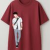 Walking Together Couple Oversized T-Shirt – Matching Unisex Couple Tee in Maroon | Loopknit 240 GSM Premium Streetwear
