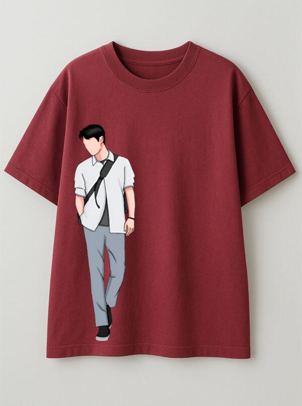 Walking Together Couple Oversized T-Shirt – Matching Unisex Couple Tee in Maroon | Loopknit 240 GSM Premium Streetwear