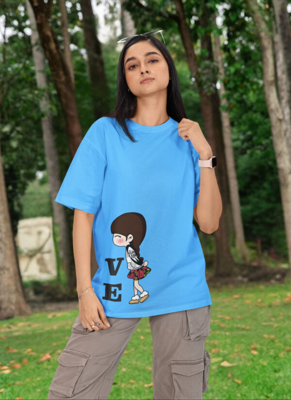 LOVE Couple Oversized T-Shirt – Matching Unisex Sky Blue Couple Tee | Loopknit 240 GSM Premium Cotton