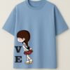 LOVE Couple Oversized T-Shirt – Matching Unisex Sky Blue Couple Tee | Loopknit 240 GSM Premium Cotton