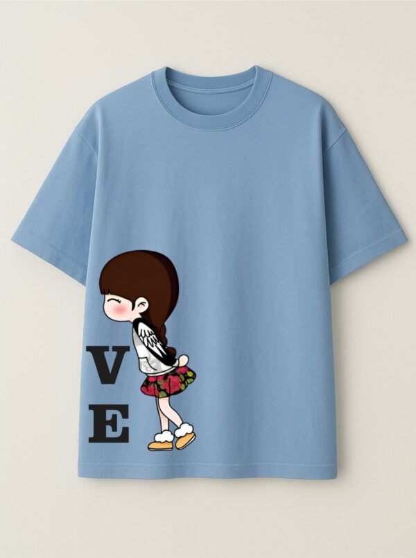 LOVE Couple Oversized T-Shirt – Matching Unisex Sky Blue Couple Tee | Loopknit 240 GSM Premium Cotton