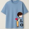 LOVE Couple Oversized T-Shirt – Matching Unisex Sky Blue Couple Tee | Loopknit 240 GSM Premium Cotton