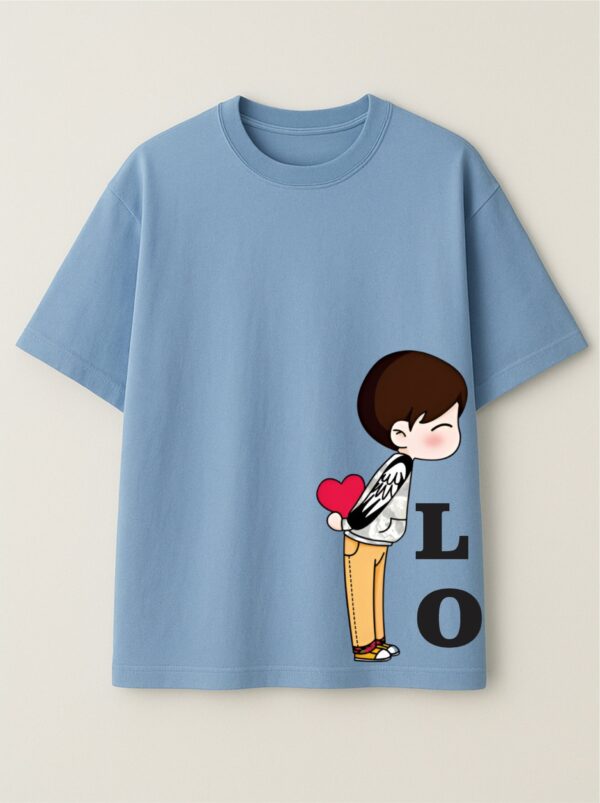 LOVE Couple Oversized T-Shirt – Matching Unisex Sky Blue Couple Tee | Loopknit 240 GSM Premium Cotton