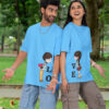 LOVE Couple Oversized T-Shirt – Matching Unisex Sky Blue Couple Tee | Loopknit 240 GSM Premium Cotton