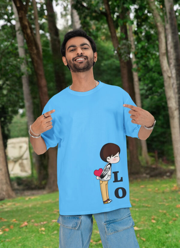 LOVE Couple Oversized T-Shirt – Matching Unisex Sky Blue Couple Tee | Loopknit 240 GSM Premium Cotton