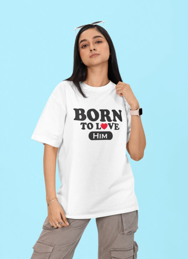 Born To Love Couple Oversized T-Shirt – Matching His & Her White Couple Tee | Loopknit 240 GSM Premium Cotton