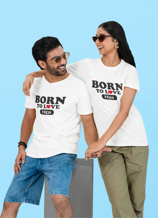 Born To Love Couple Oversized T-Shirt – Matching His & Her White Couple Tee | Loopknit 240 GSM Premium Cotton