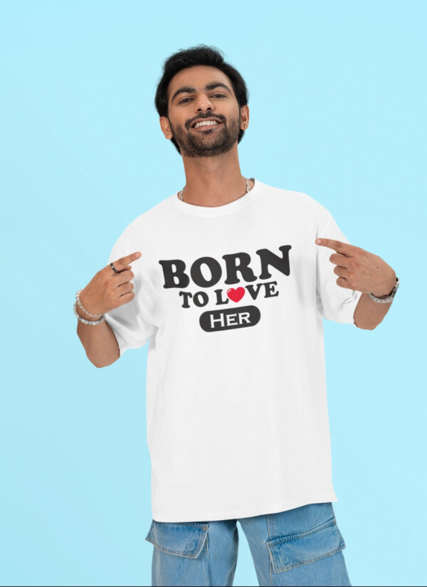 Born To Love Couple Oversized T-Shirt – Matching His & Her White Couple Tee | Loopknit 240 GSM Premium Cotton