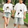 Cute Cupid Cartoon Couple T-Shirt for Men & Women | Matching Love Arrow Couple Tee | Romantic Oversized Couple T-Shirts