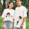 Cute Cupid Cartoon Couple T-Shirt for Men & Women | Matching Love Arrow Couple Tee | Romantic Oversized Couple T-Shirts