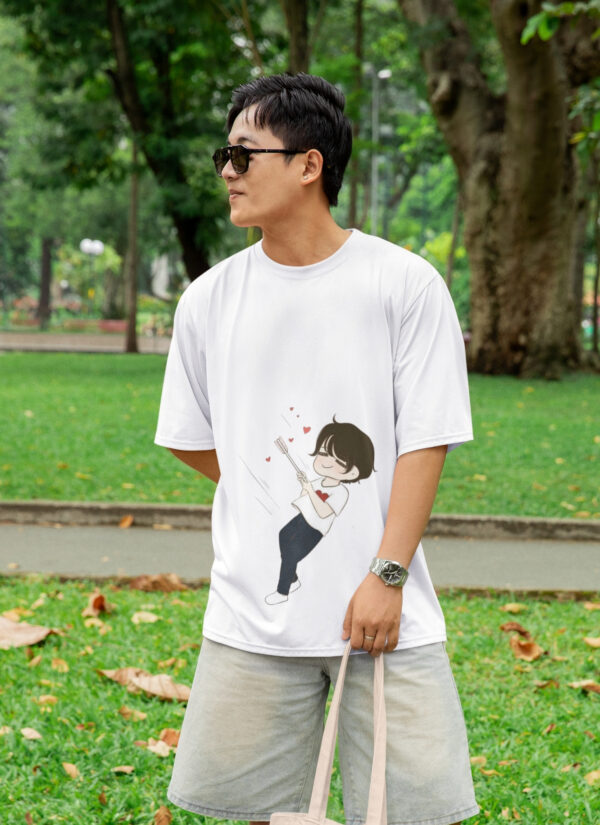Cute Cupid Cartoon Couple T-Shirt for Men & Women | Matching Love Arrow Couple Tee | Romantic Oversized Couple T-Shirts