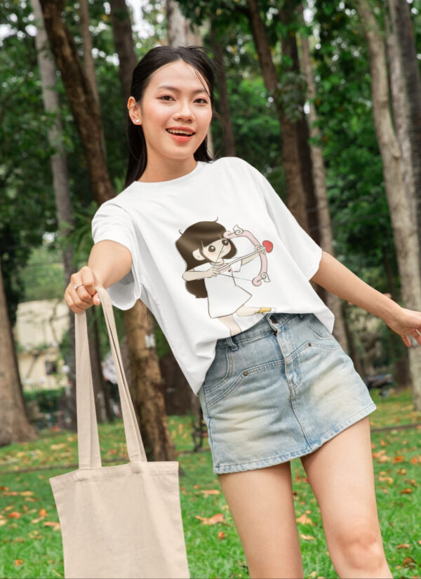Cute Cupid Cartoon Couple T-Shirt for Men & Women | Matching Love Arrow Couple Tee | Romantic Oversized Couple T-Shirts