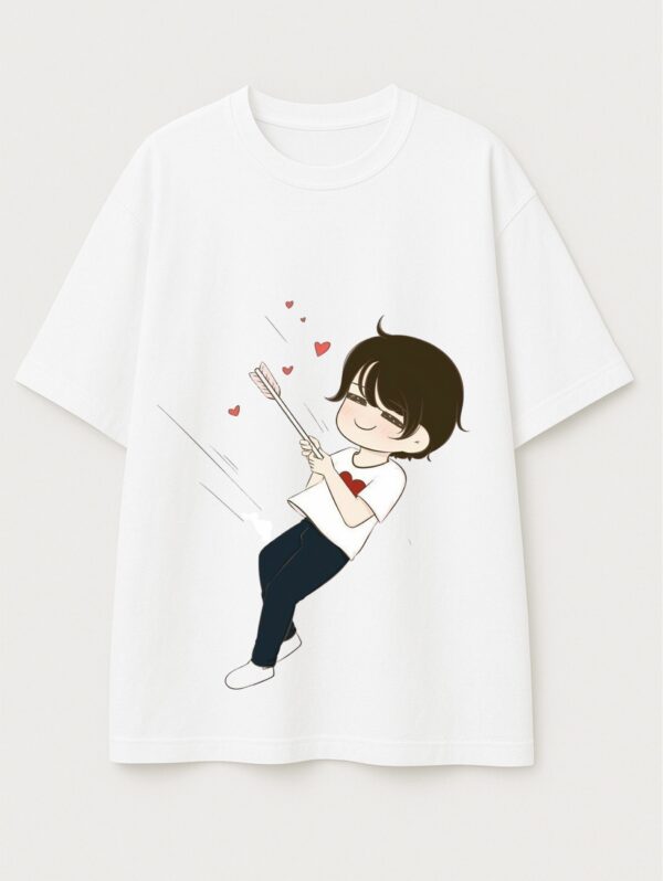 Cute Cupid Cartoon Couple T-Shirt for Men & Women | Matching Love Arrow Couple Tee | Romantic Oversized Couple T-Shirts