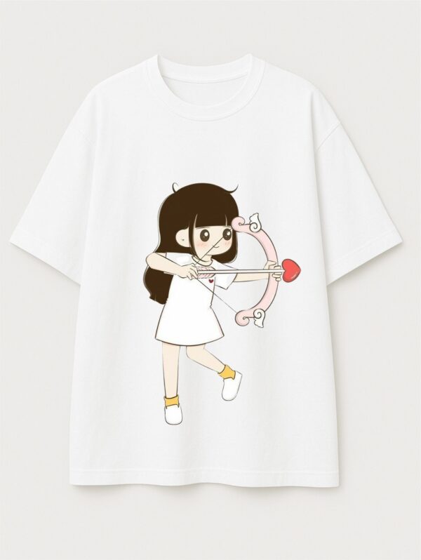 Cute Cupid Cartoon Couple T-Shirt for Men & Women | Matching Love Arrow Couple Tee | Romantic Oversized Couple T-Shirts