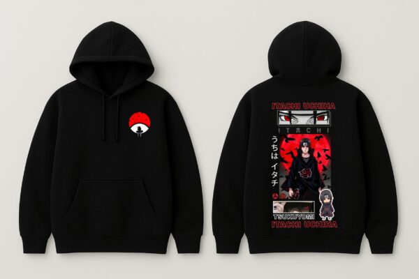 GiftSpeaks Itachi Uchiha Anime Printed Black Hoodie for Men | Premium Fleece Hoodie | Stylish Winter Wear