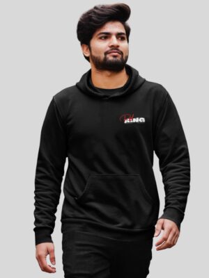 Real King Power Graphic Black Hoodie for Men | Crown & Fist Back Print Streetwear Hoodie | Motivational Winter Wear Hoodie for Daily Style by GiftSpeaks
