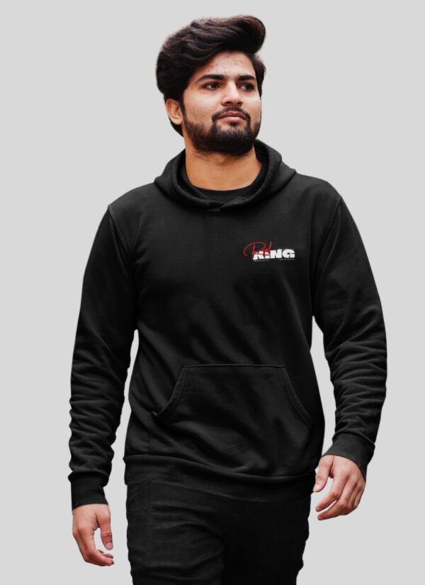 Real King Power Graphic Black Hoodie for Men | Crown & Fist Back Print Streetwear Hoodie | Motivational Winter Wear Hoodie for Daily Style by GiftSpeaks