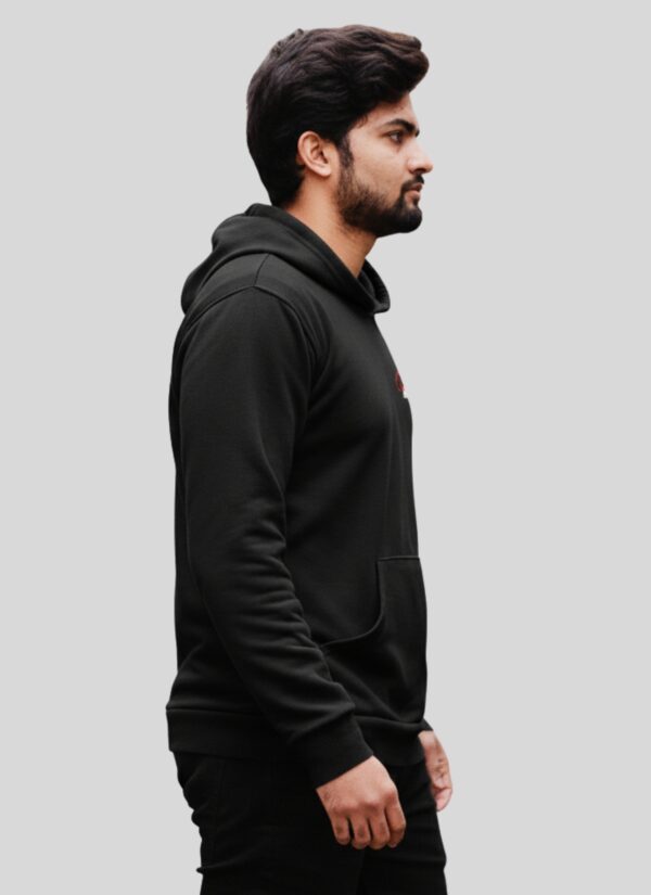 Real King Power Graphic Black Hoodie for Men | Crown & Fist Back Print Streetwear Hoodie | Motivational Winter Wear Hoodie for Daily Style by GiftSpeaks