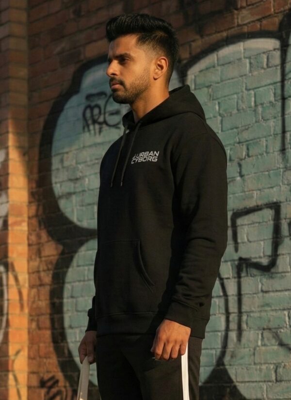 Men Urban Cyborg Printed Hoodie | Cyberpunk Back Print Hoodie for Men | Winter Streetwear Black Hoodie | Casual Hooded Sweatshirt for Men