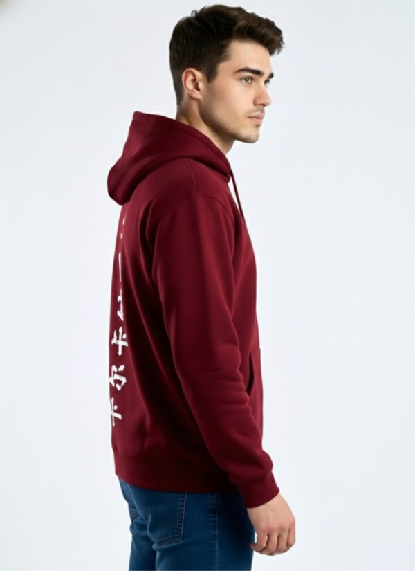 Japanese Text Graphic Hoodie for Men | Premium Oversized Streetwear Hoodie | Maroon Back Print Winter Hoodie for Boys & Men | Fleece 300 GSM by giftspeaks