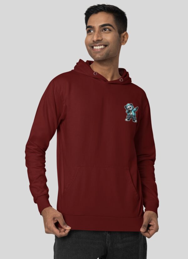 Maroon Graphic Printed Men’s Hoodie with Panda Riot Street Art | Premium Fleece Winter Hoodie for Men | Bold Urban Streetwear Back Print – GiftSpeaks