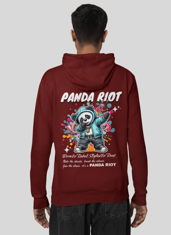 Maroon Graphic Printed Men’s Hoodie with Panda Riot Street Art | Premium Fleece Winter Hoodie for Men | Bold Urban Streetwear Back Print – GiftSpeaks