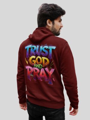 WMFHM_Trust_God_And_Pray_1768043704155_ca2gup18zsa9y5t.jpg Men Trust God And Pray Printed Hoodie Maroon | Inspirational Quote Hoodie for Men | Streetwear Winter Hoodie | Fleece Fabric 300 GSM | Casual & Daily Wear Hoodie by Giftspeaks