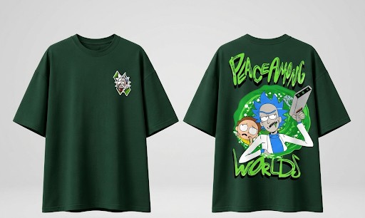 Men's Oversized Peace Among Worlds Graphic T-Shirt | Sci-Fi Cartoon Portal Back Print Streetwear Oversized T-Shirt for Men