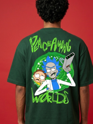 WMFOBG_Peace_Among_1772782867306_b90nyg8uhgdoolk.png Men's Oversized Peace Among Worlds Graphic T-Shirt | Sci-Fi Cartoon Portal Back Print Streetwear Oversized T-Shirt for Men