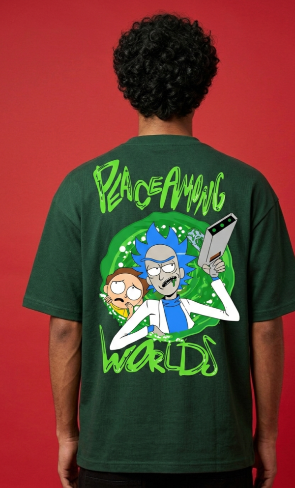 Men's Oversized Peace Among Worlds Graphic T-Shirt | Sci-Fi Cartoon Portal Back Print Streetwear Oversized T-Shirt for Men