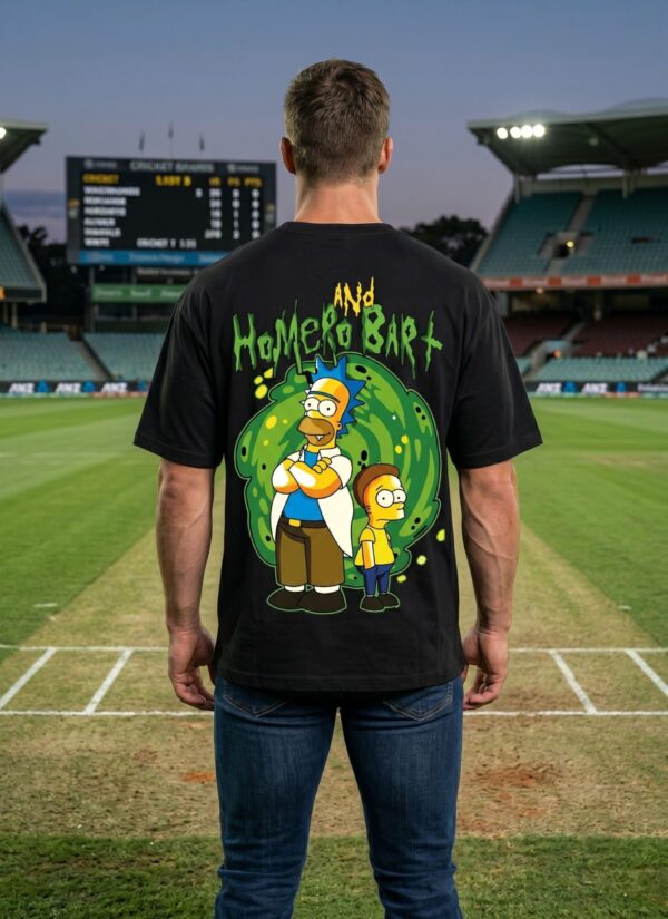 hK0ggldy_JW1B4CBQEC_2026-04-17_1.jpg Unisex Oversized Dark Green Graphic Printed Round Neck T-Shirt Cartoon Inspired Back Print, Casual Streetwear, Half Sleeve Premium Cotton Tee