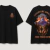Mens Oversized Black Graphic T-Shirt | Adventure Awaits Mountain Back Print | Loopknit 240 GSM Premium Cotton Streetwear Tee