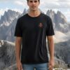 Mens Oversized Black Graphic T-Shirt | Adventure Awaits Mountain Back Print | Loopknit 240 GSM Premium Cotton Streetwear Tee