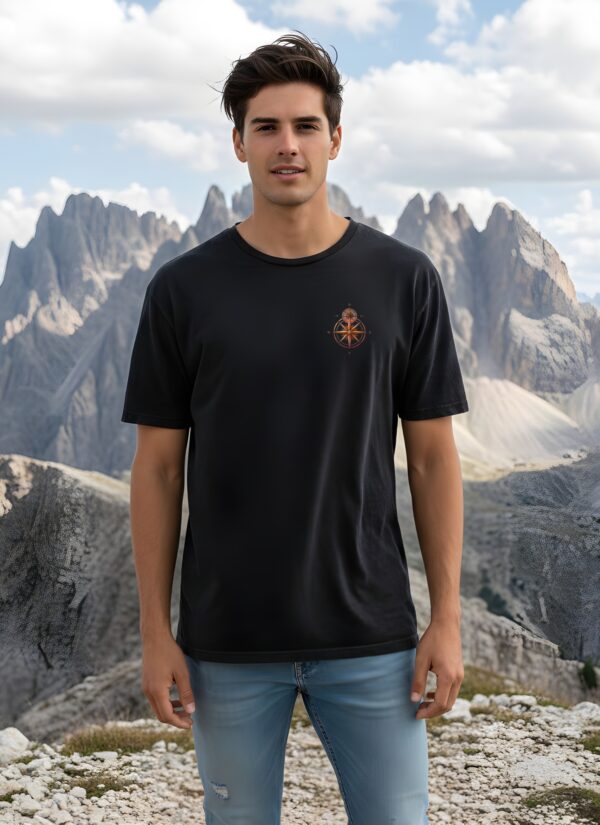 Mens Oversized Black Graphic T-Shirt | Adventure Awaits Mountain Back Print | Loopknit 240 GSM Premium Cotton Streetwear Tee